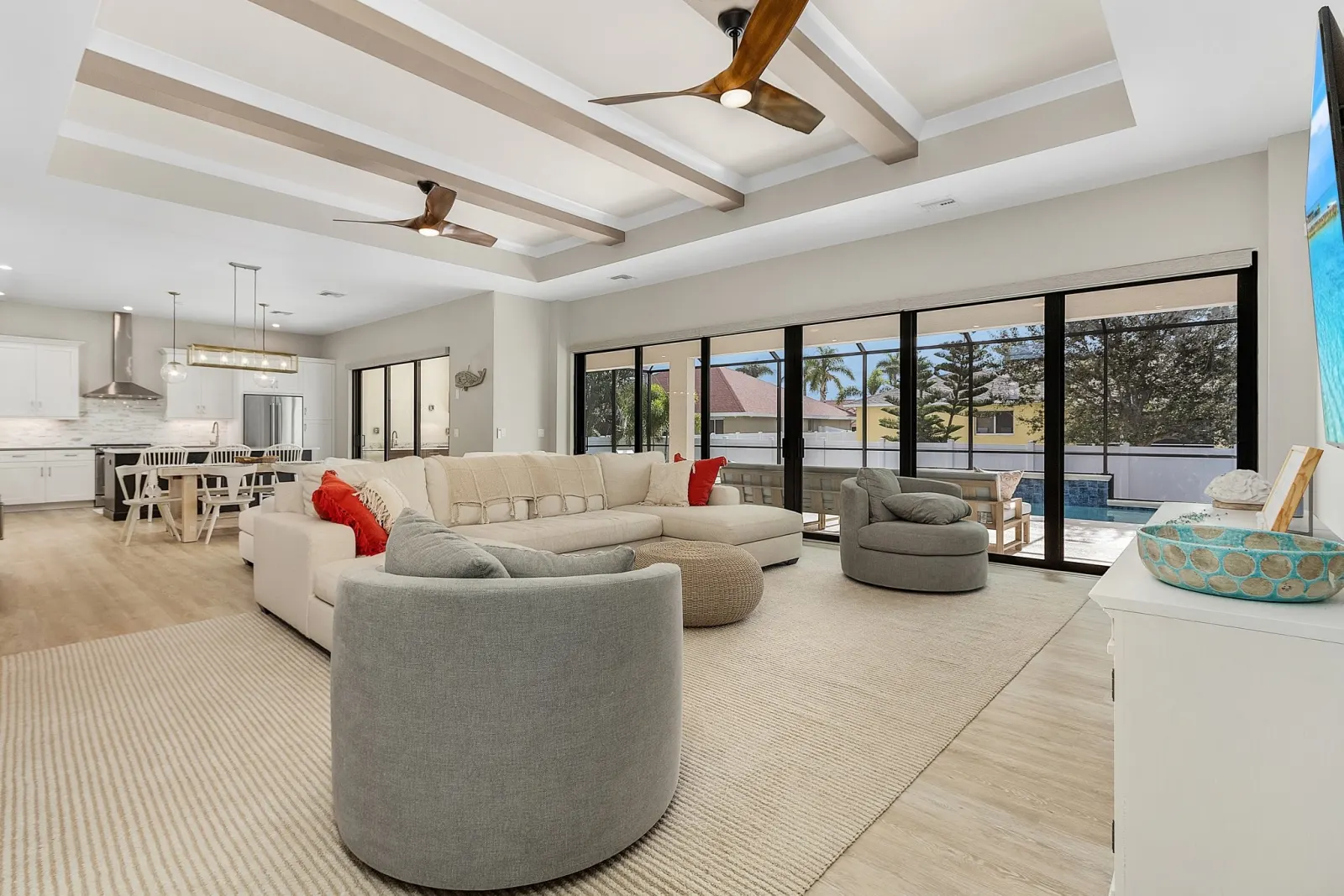 Living room open concept at The Ibis, a custom home built by Marvin Homes in Cape Coral, Florida