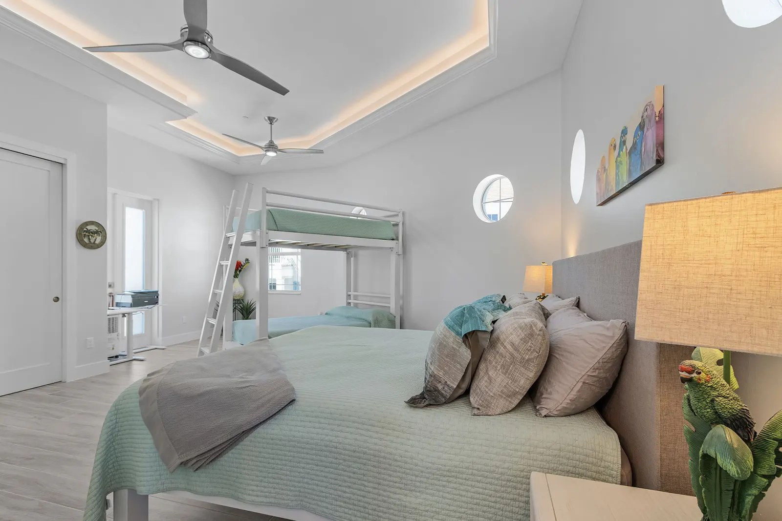 Bedroom bunk loft desk at The Marlin, a custom home built by Marvin Homes in Cape Coral, Florida