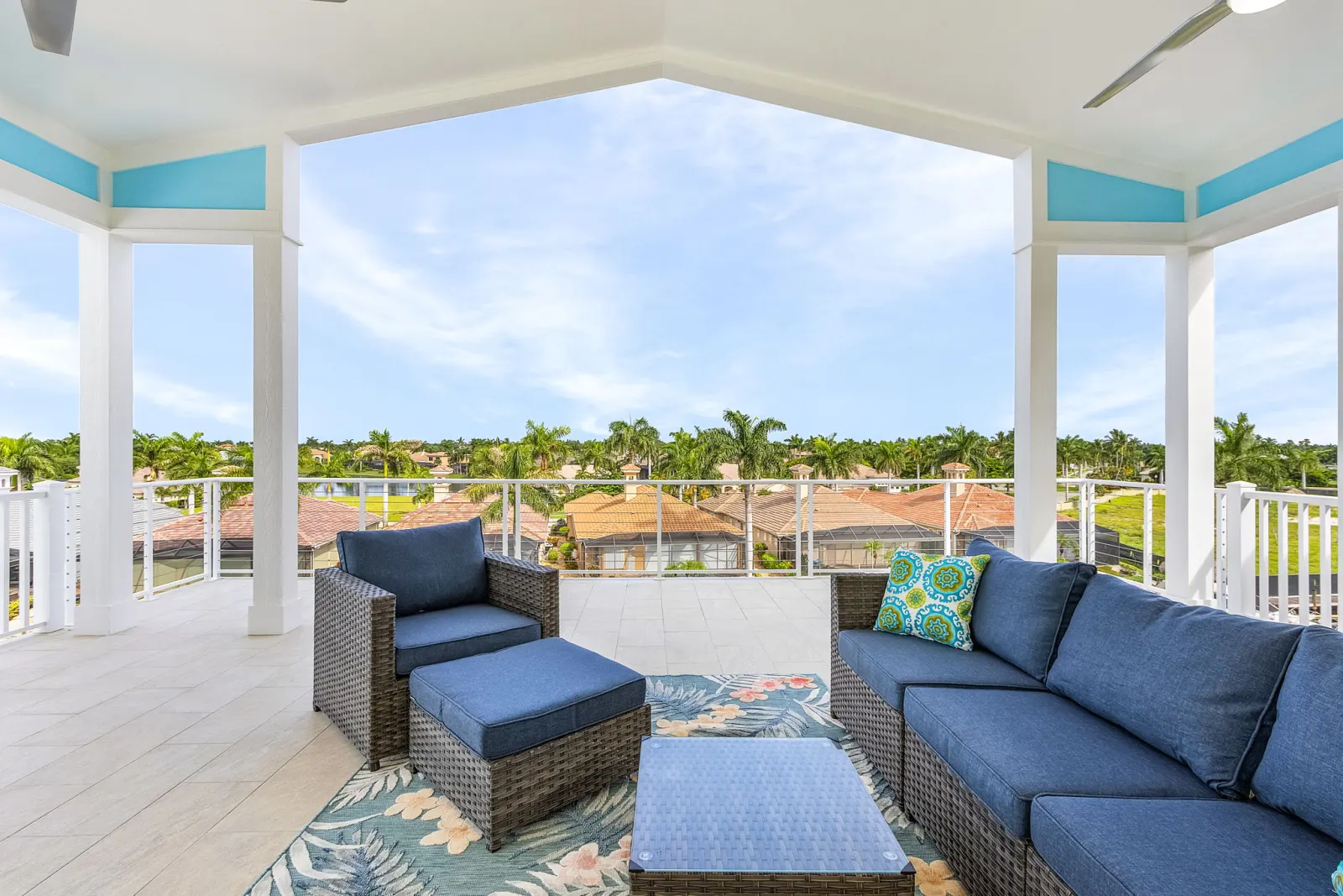 Rooftop deck lounge open sky at The Octopus, a custom home built by Marvin Homes in Cape Coral, Florida