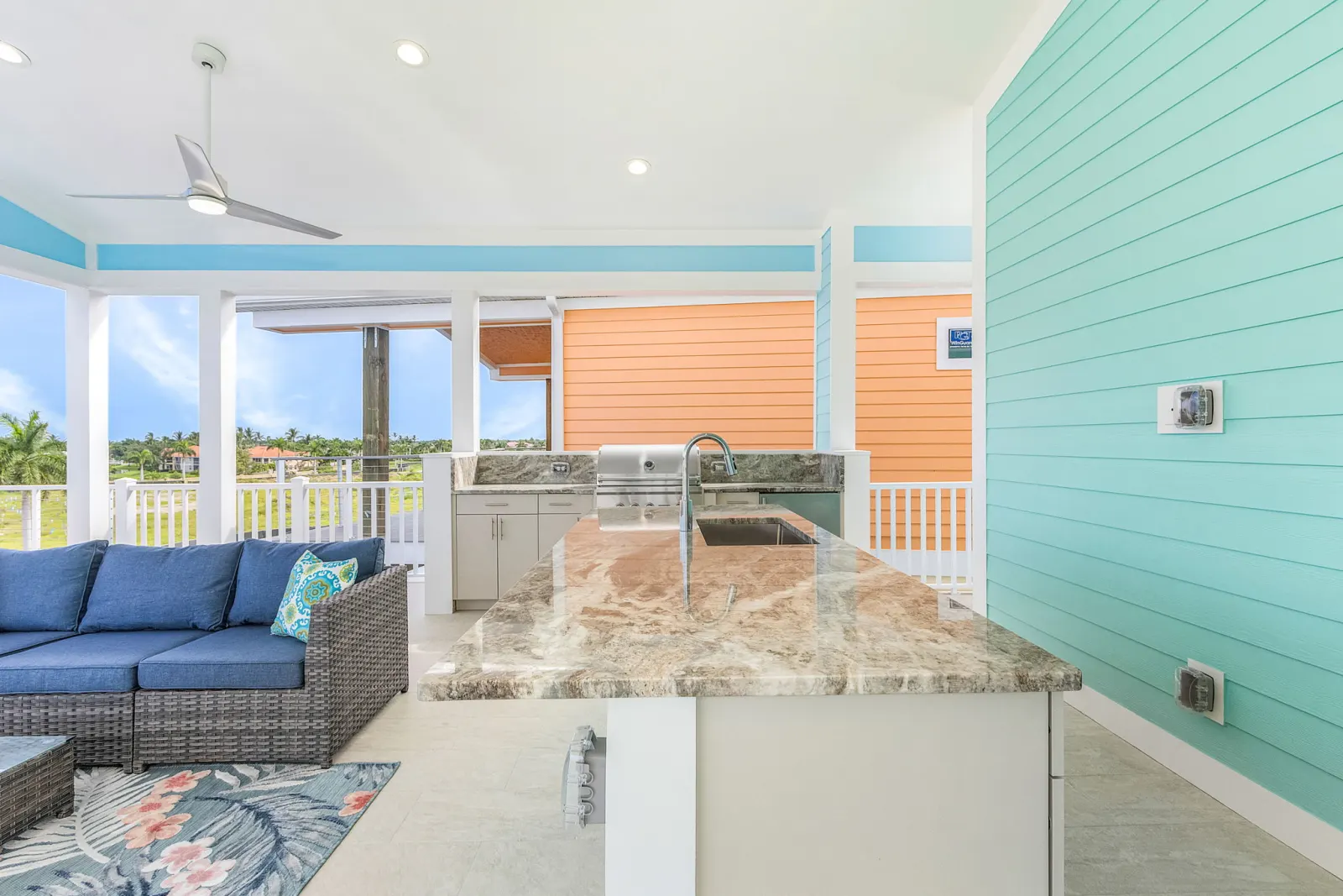 Rooftop deck outdoor kitchen grill at The Octopus, a custom home built by Marvin Homes in Cape Coral, Florida