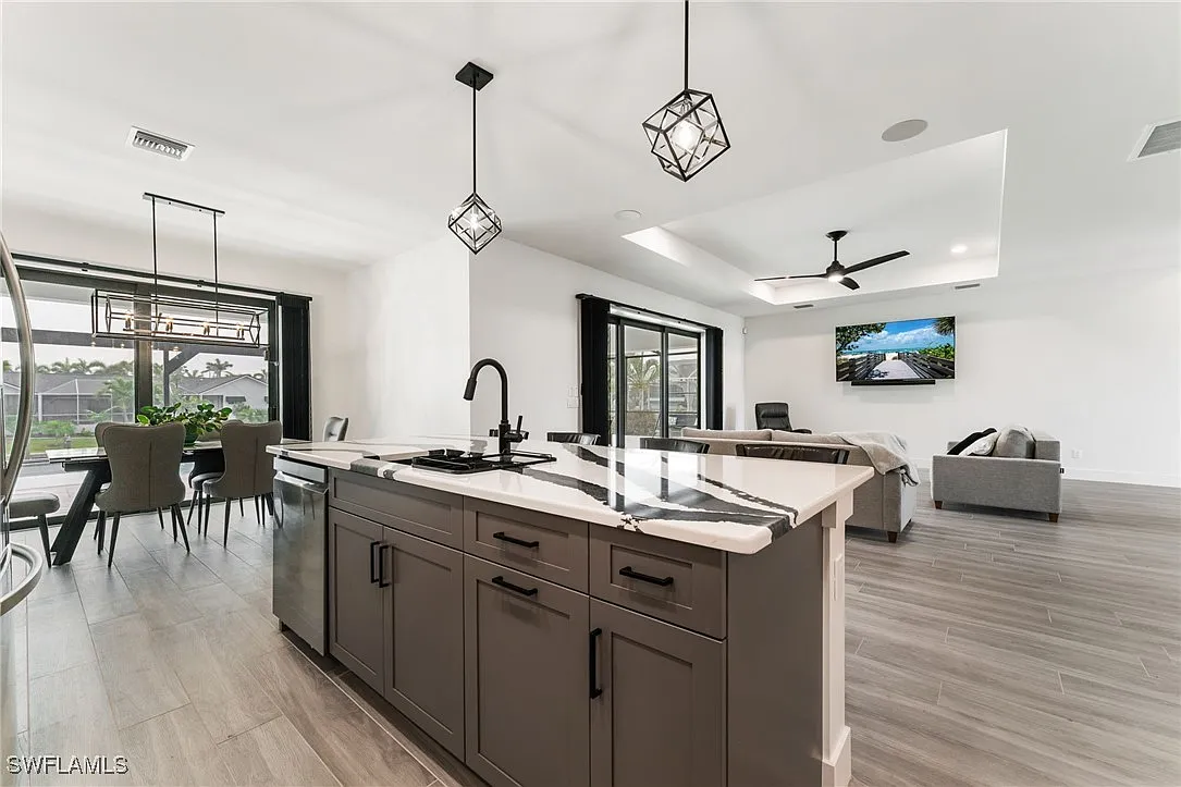 Kitchen island wide at Sturgeon's Landing, a custom home built by Marvin Homes in Cape Coral, Florida